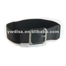 Wide Black Elastic Belt With Gun Metal Plated Buckle